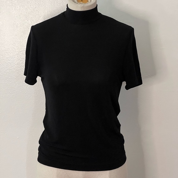 Black Mock Neck Short Sleeve Sparkle Top - Picture 1 of 4
